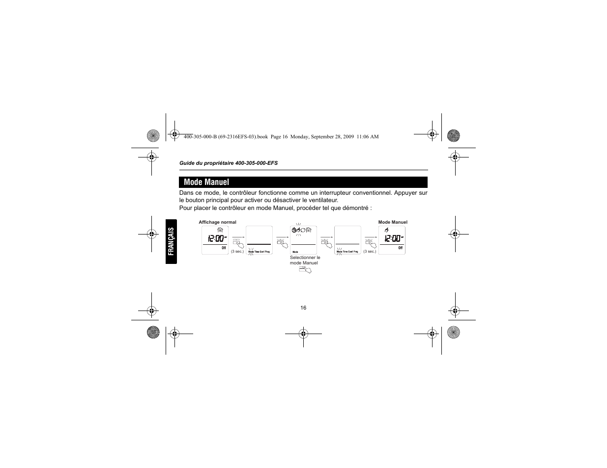 Mode manuel | Honeywell HVC0001 User Manual | Page 38 / 64