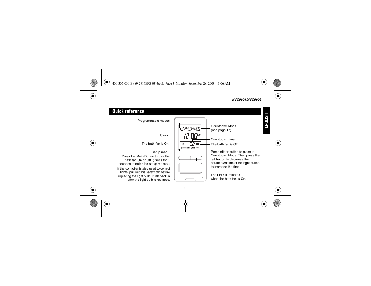 Quick reference | Honeywell HVC0001 User Manual | Page 5 / 64
