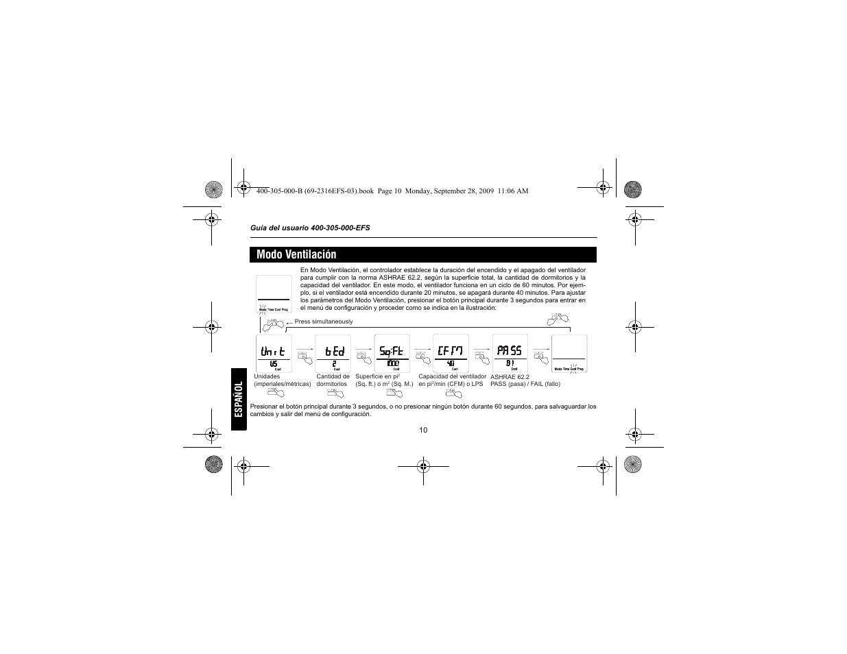 Modo ventilación | Honeywell HVC0001 User Manual | Page 52 / 64