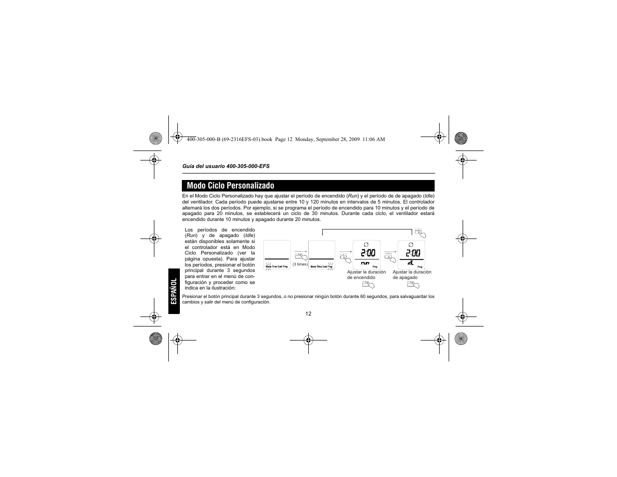 Modo ciclo personalizado | Honeywell HVC0001 User Manual | Page 54 / 64