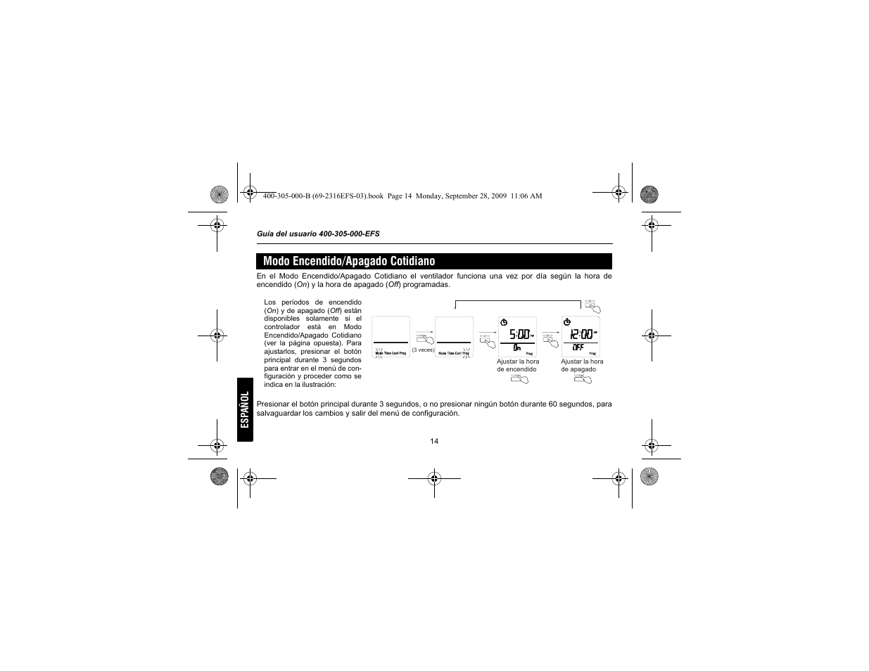 Modo encendido/apagado cotidiano | Honeywell HVC0001 User Manual | Page 56 / 64
