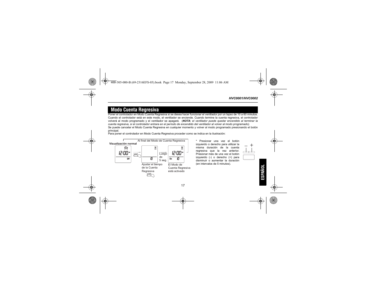 Modo cuenta regresiva | Honeywell HVC0001 User Manual | Page 59 / 64