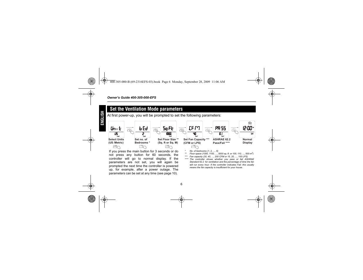 Set the ventilation mode parameters | Honeywell HVC0001 User Manual | Page 8 / 64
