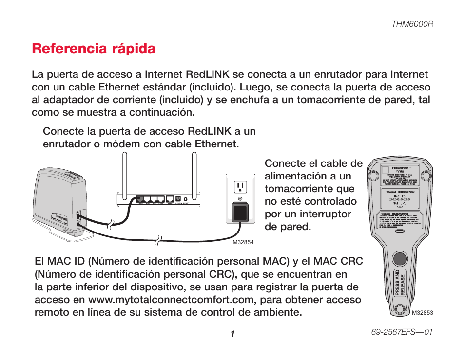 Referencia rápida | Honeywell M32855 THM6000R User Manual | Page 15 / 20