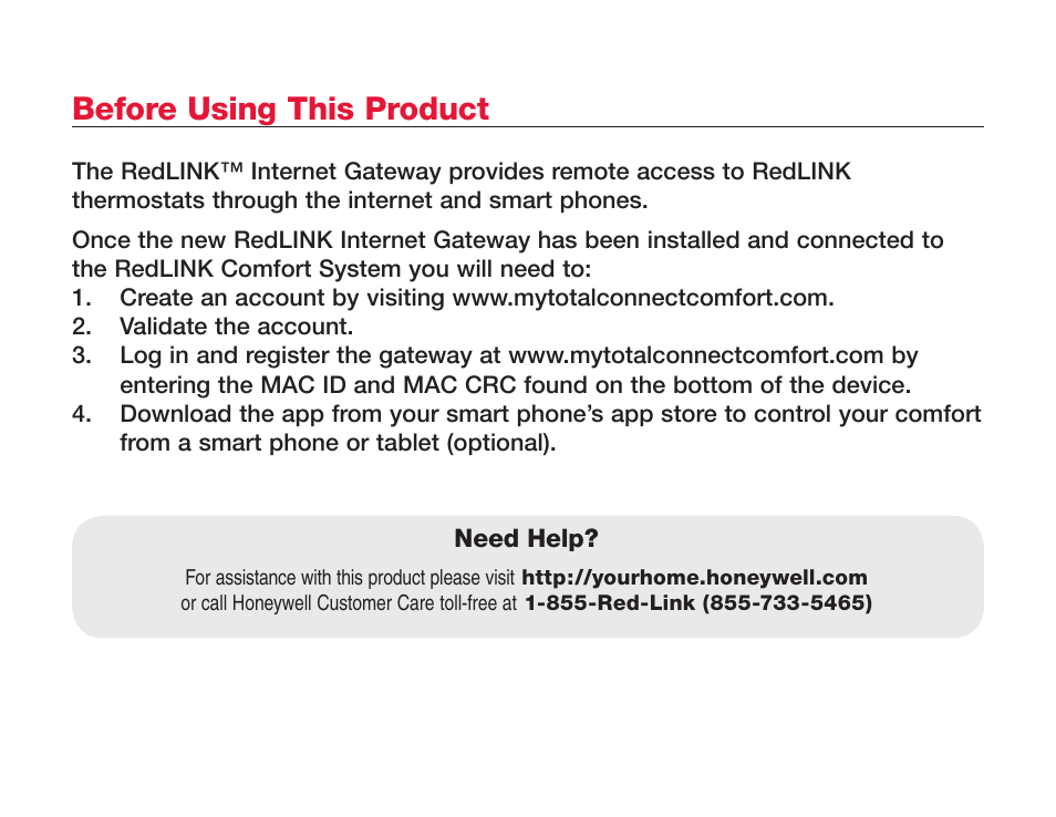 Before using this product | Honeywell M32855 THM6000R User Manual | Page 2 / 20