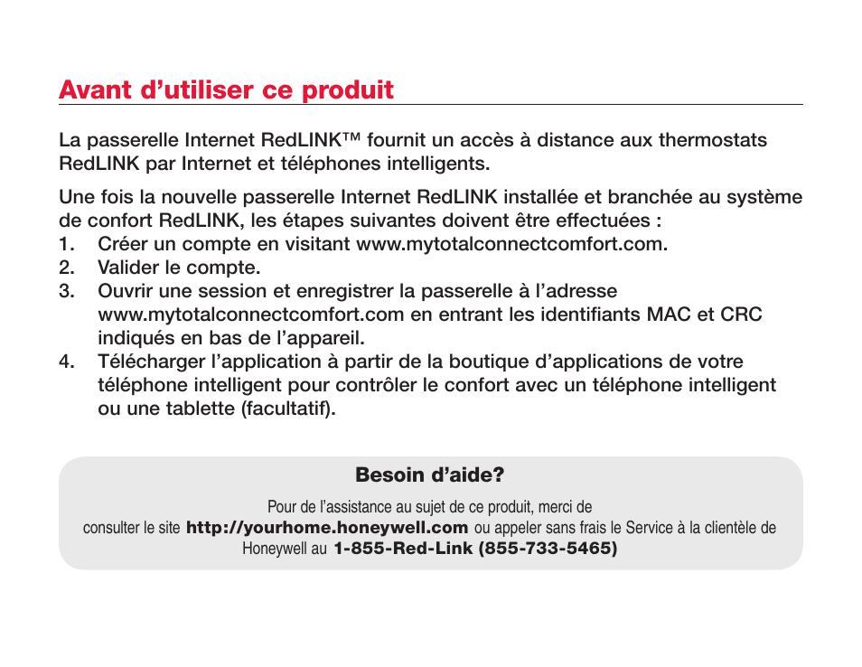 Avant d’utiliser ce produit | Honeywell M32855 THM6000R User Manual | Page 8 / 20