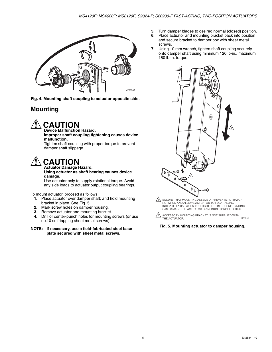 Mounting, Caution | Honeywell MS8120S User Manual | Page 5 / 12