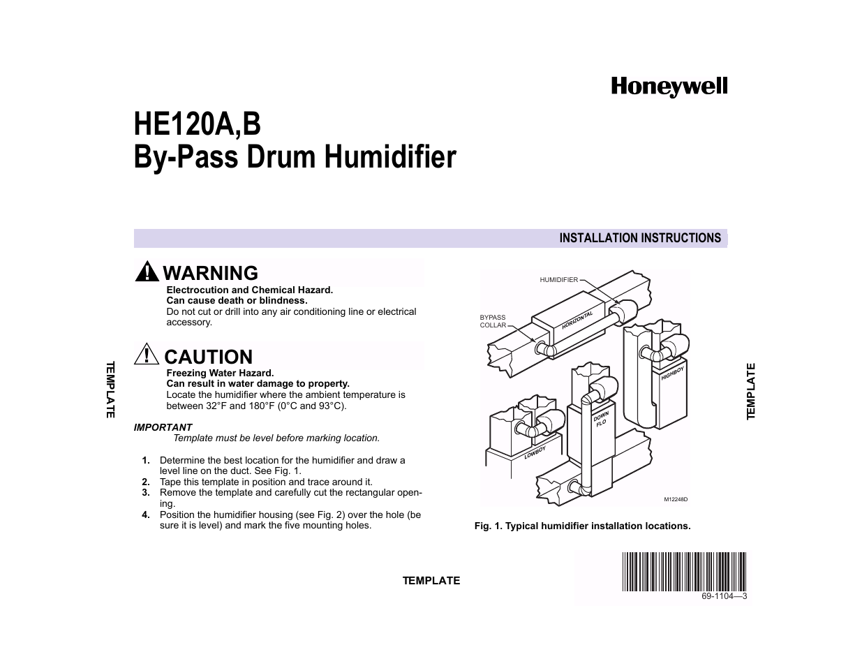Honeywell HE120A User Manual | 3 pages