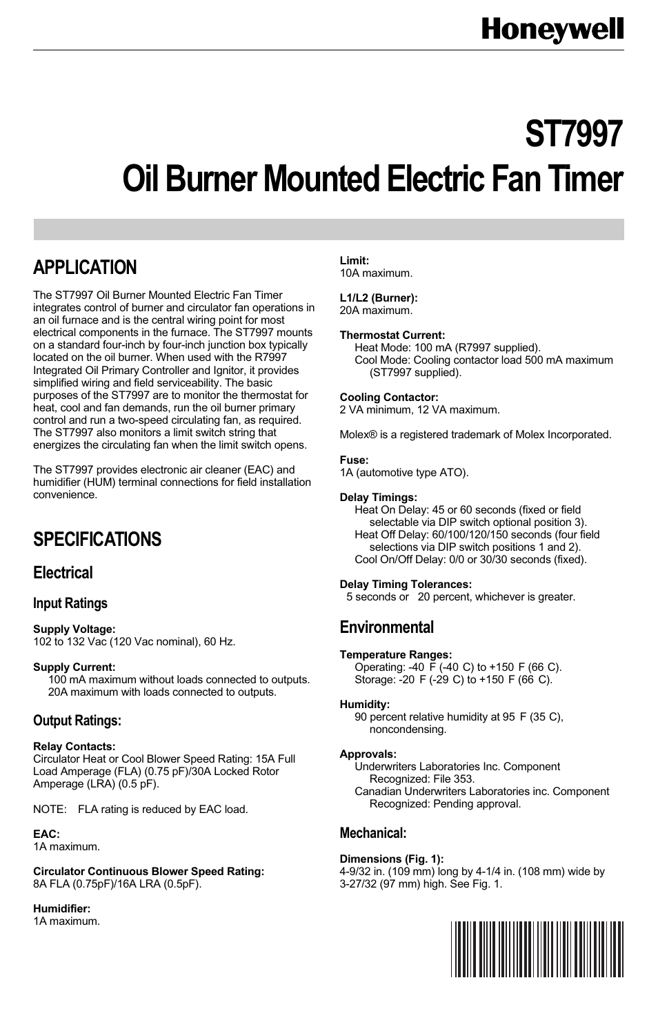 Honeywell ST7997 User Manual | 8 pages