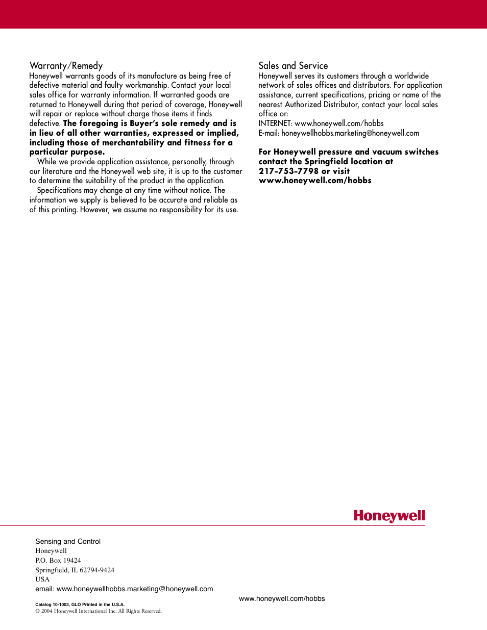 Honeywell Switches User Manual | Page 12 / 12