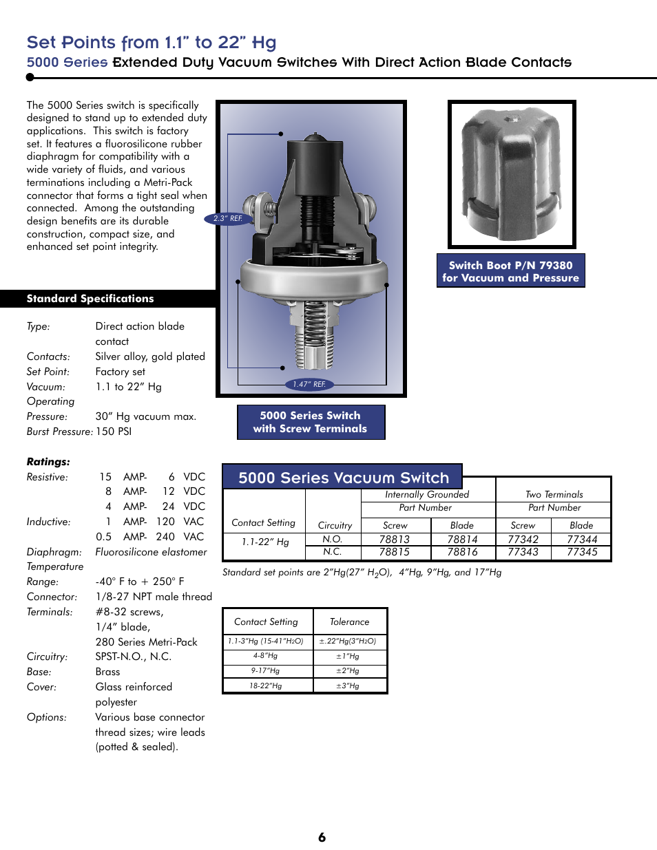 Set points from 1.1” to 22” hg, 5000 series vacuum switch | Honeywell Switches User Manual | Page 6 / 12