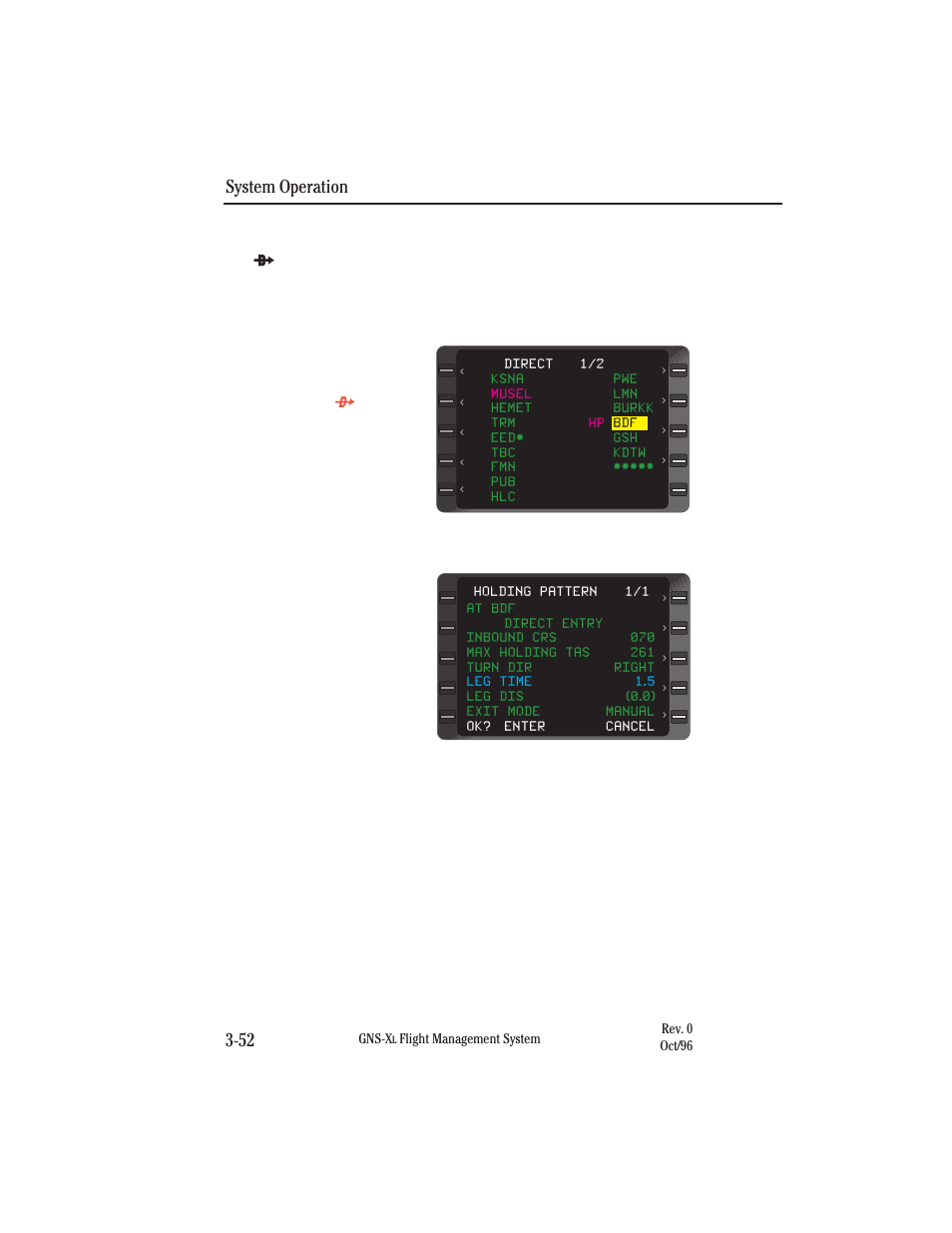 Direct to - hp waypoint, To select and go direct to hp waypoint, System operation 3-52 | Honeywell GNS-XL User Manual | Page 170 / 353