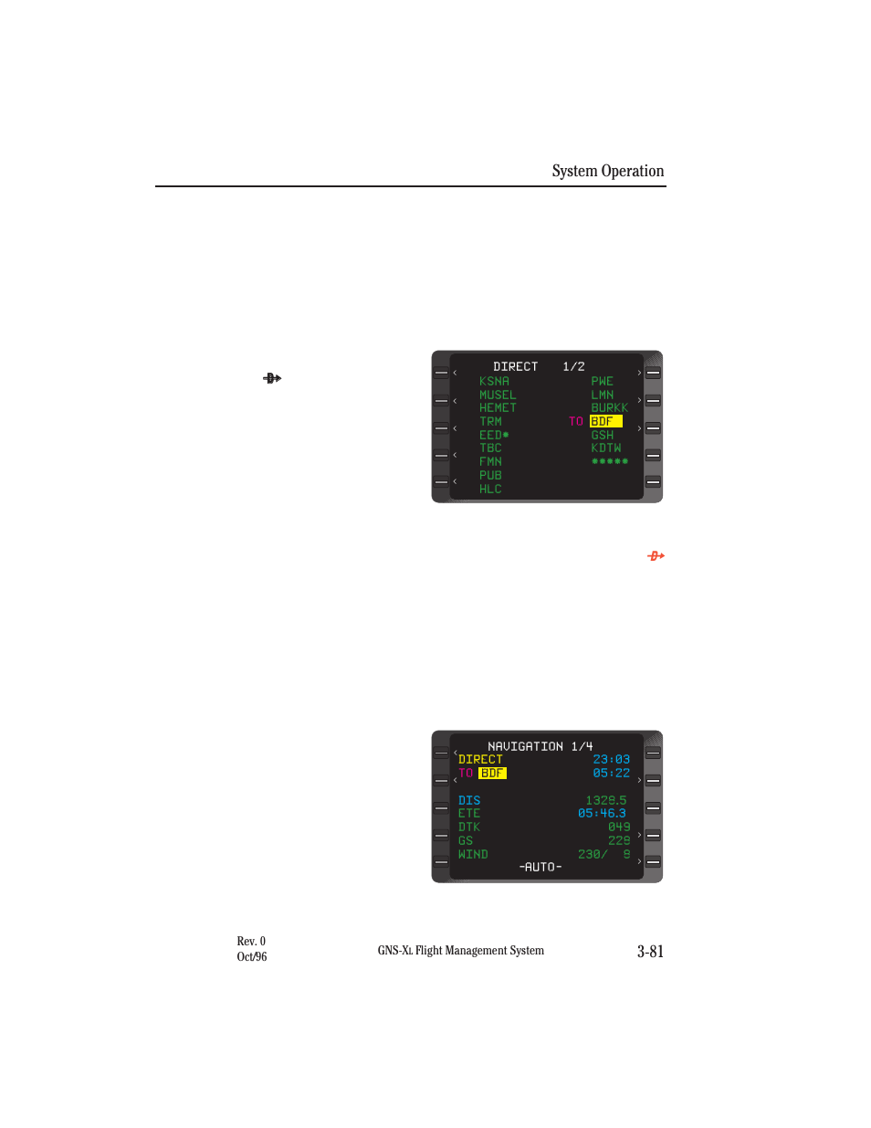 Direct to - vnav waypoint as lateral waypoint, System operation 3-81 | Honeywell GNS-XL User Manual | Page 199 / 353