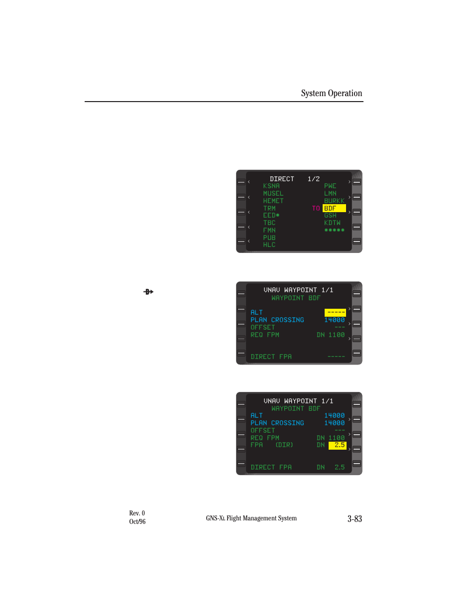 Direct to - vnav waypoint, System operation 3-83 | Honeywell GNS-XL User Manual | Page 201 / 353