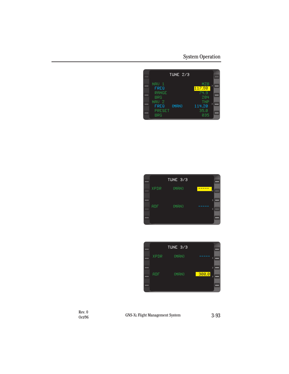 Transponder and adf keyboard tune, System operation 3-93 | Honeywell GNS-XL User Manual | Page 211 / 353