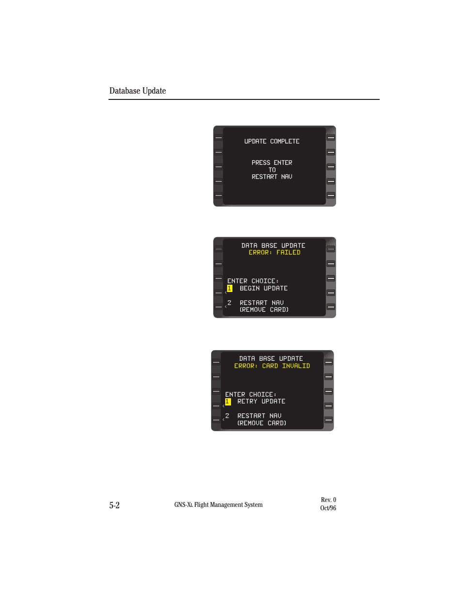 When update is complete, If update fails, Database update 5-2 | Honeywell GNS-XL User Manual | Page 256 / 353