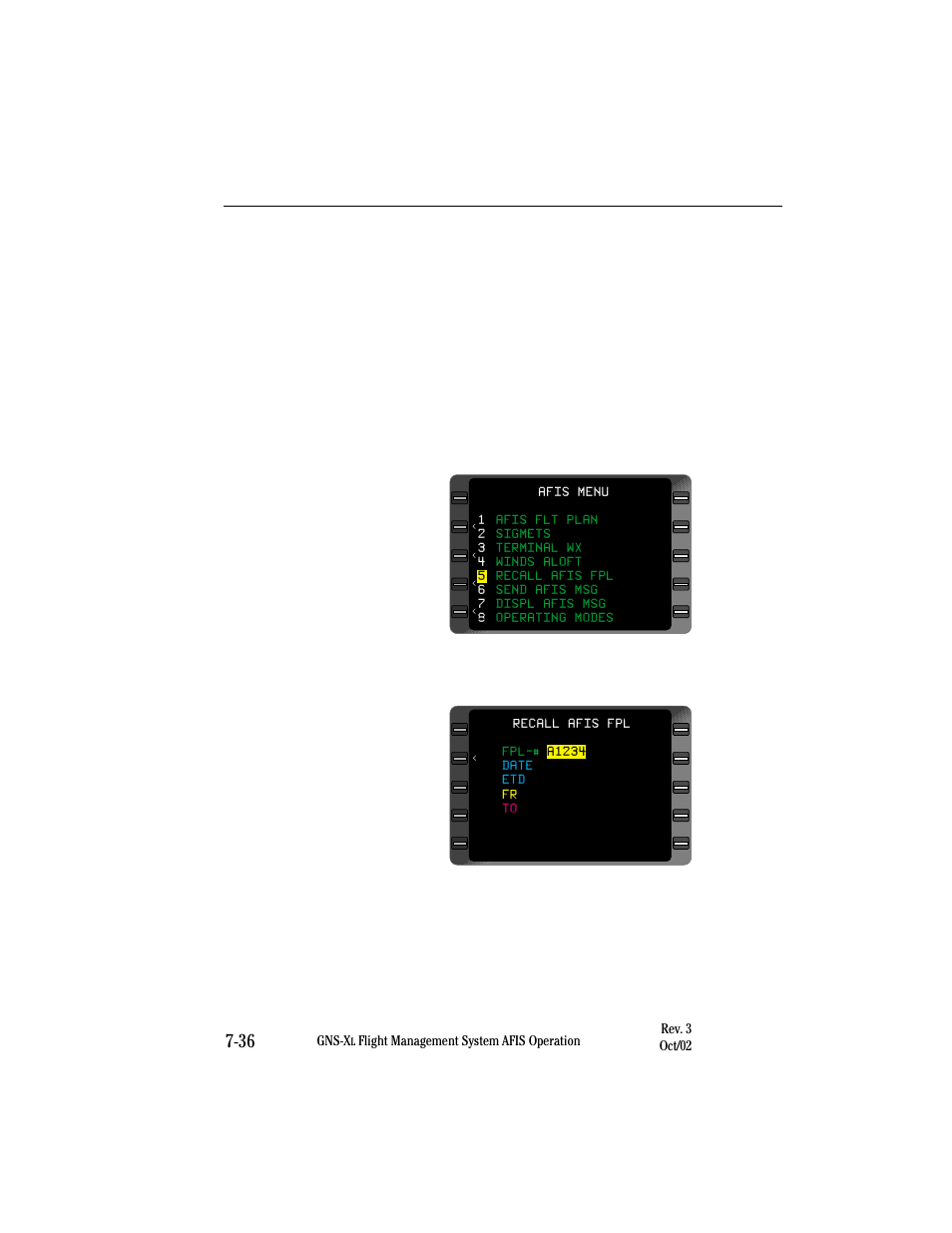 Recalling afis flight plan, Recall option 1 | Honeywell GNS-XL User Manual | Page 302 / 353