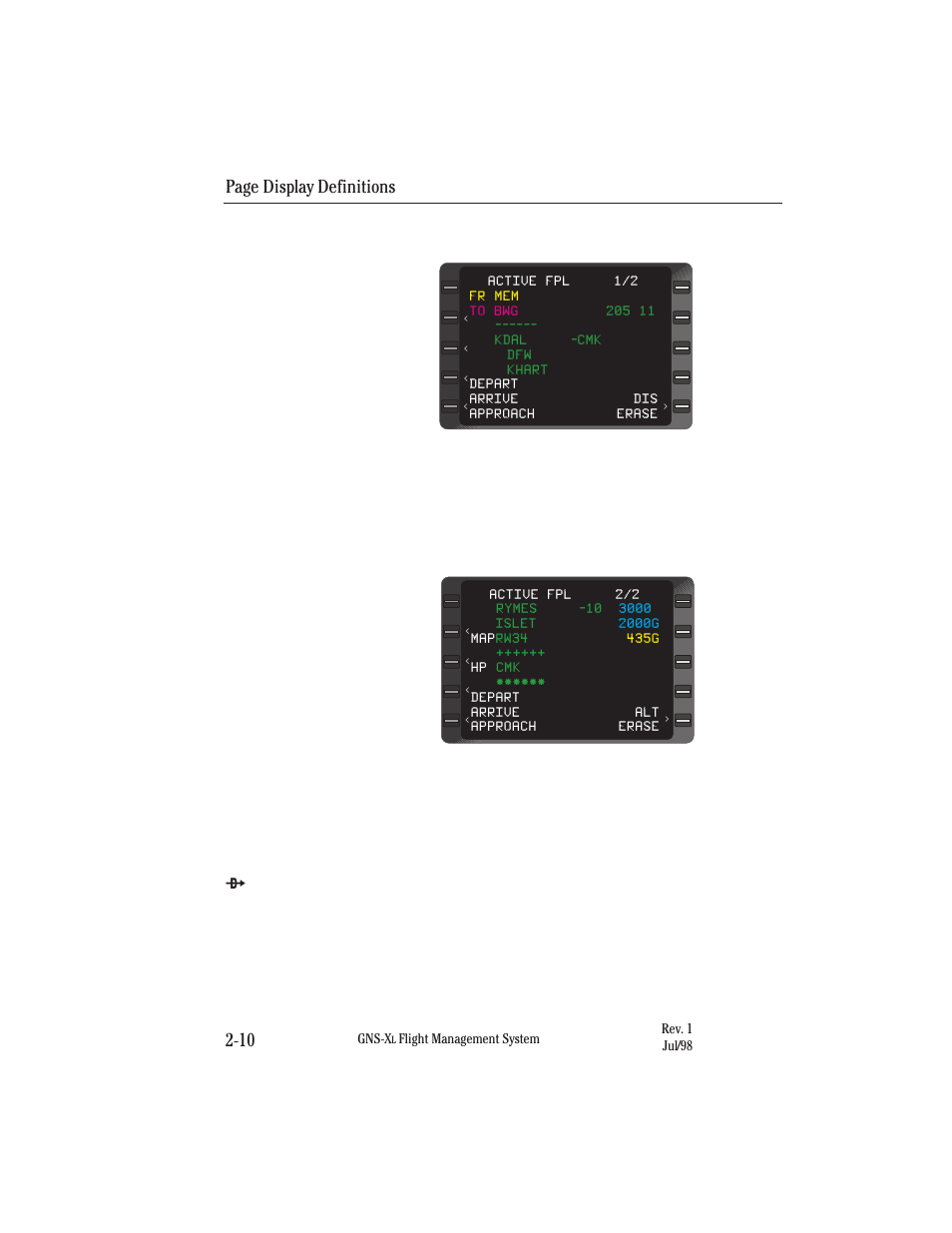 Page display definitions 2-10 | Honeywell GNS-XL User Manual | Page 41 / 353