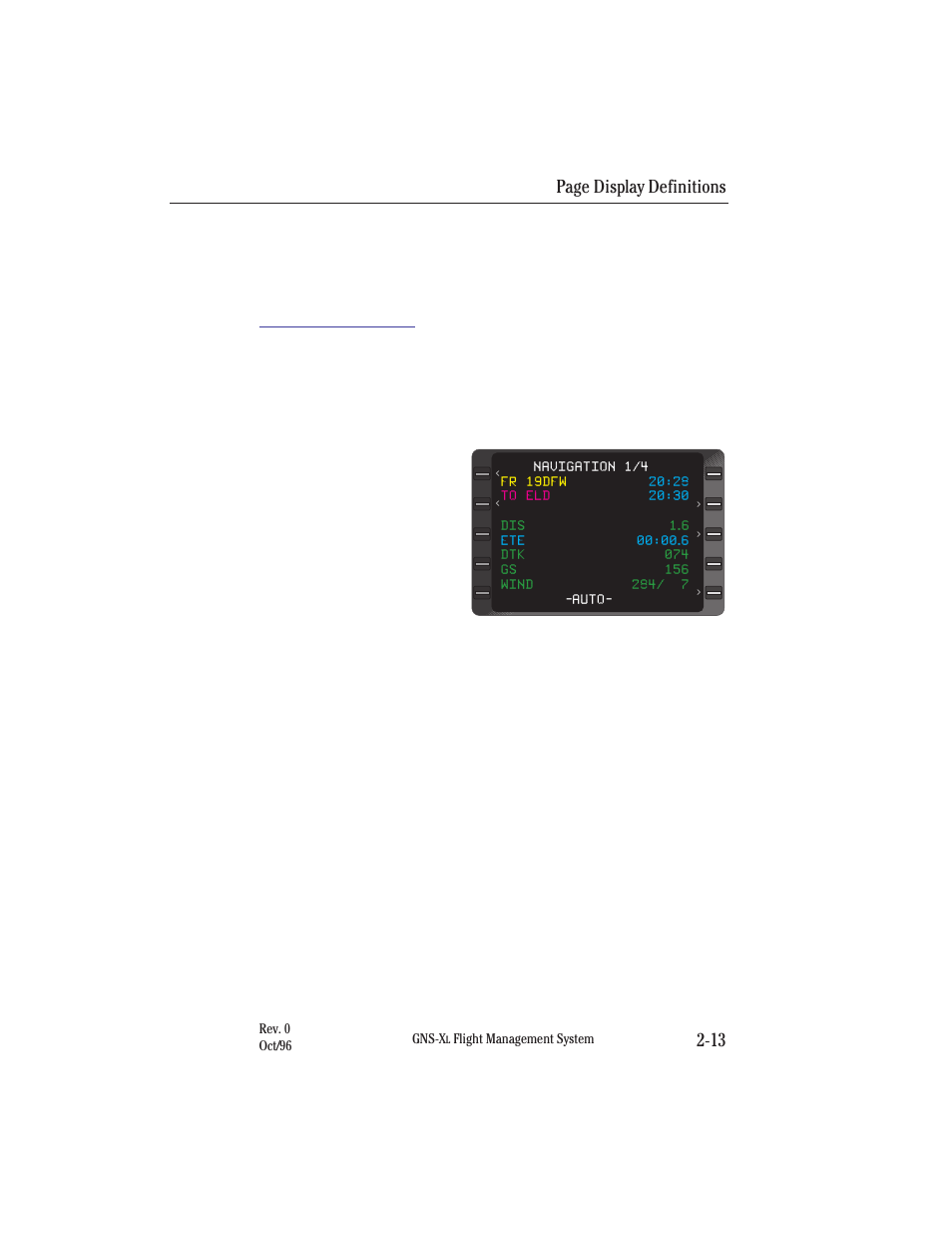 Navigation section (nav key), Page display definitions 2-13 | Honeywell GNS-XL User Manual | Page 44 / 353