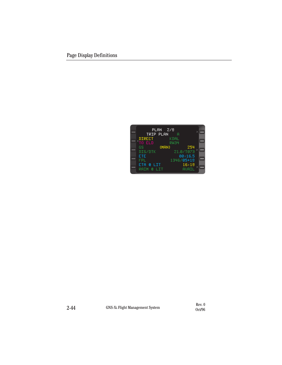 Page display definitions 2-44 | Honeywell GNS-XL User Manual | Page 75 / 353