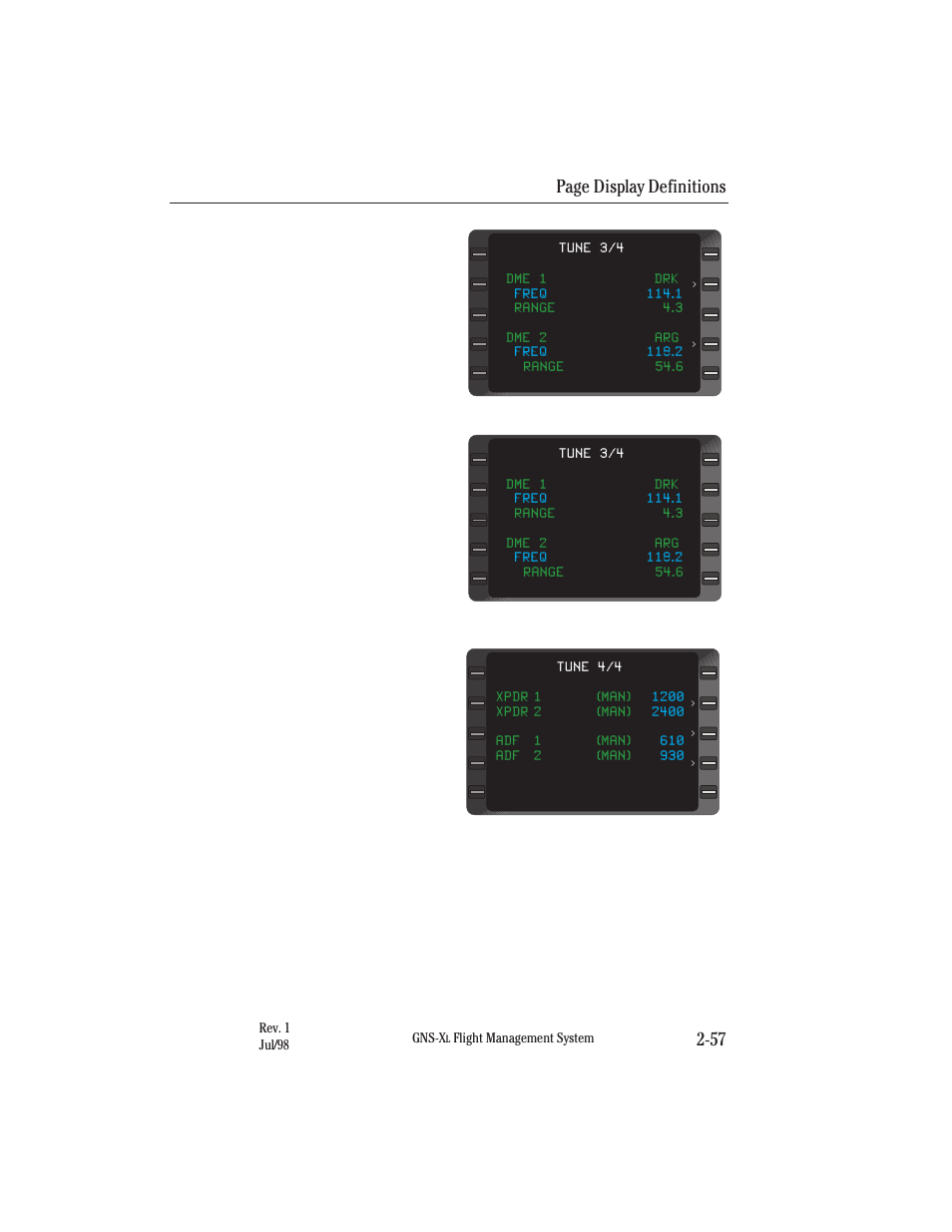 Page display definitions 2-57 | Honeywell GNS-XL User Manual | Page 88 / 353