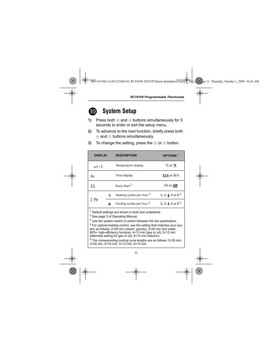 System setup | Honeywell RCT8100 User Manual | Page 13 / 28