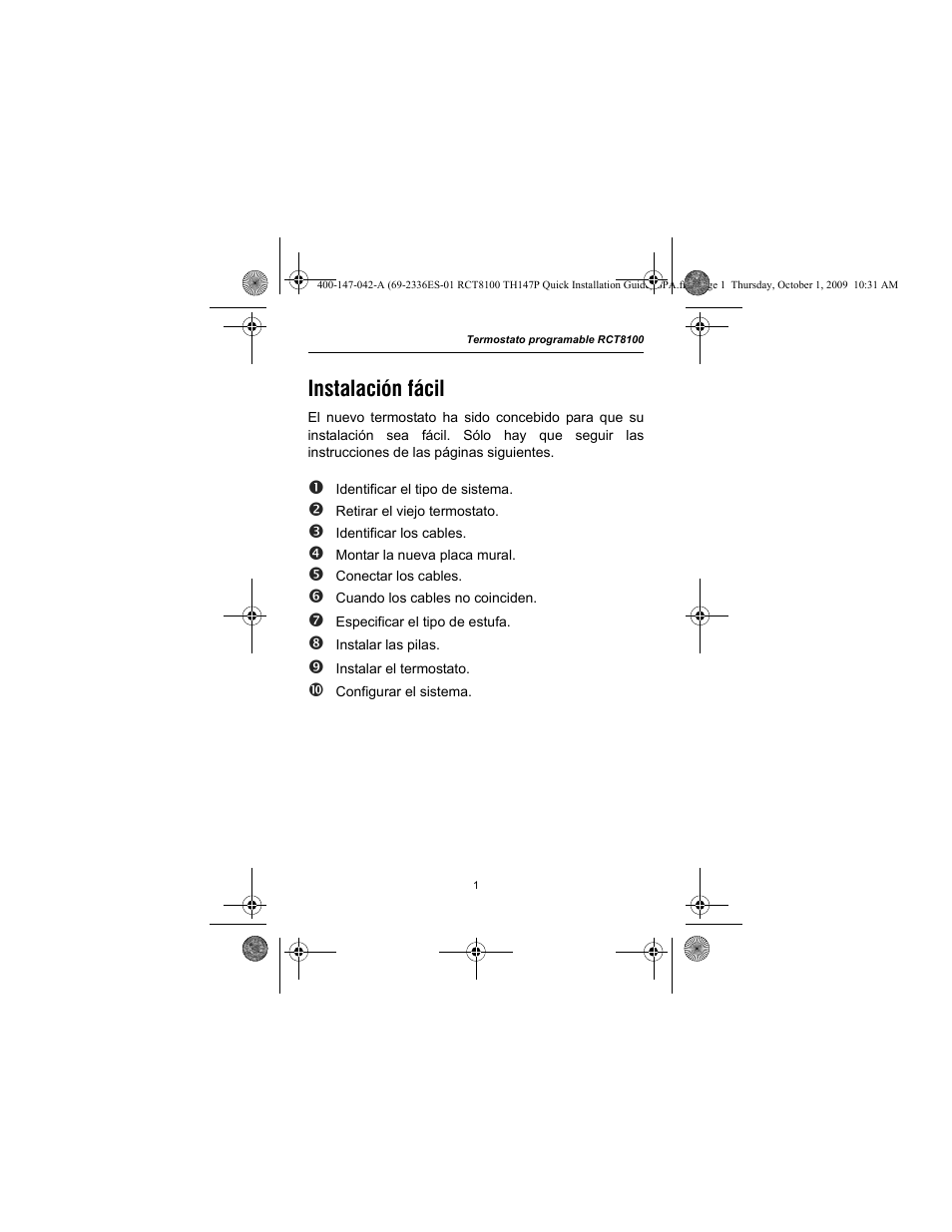 Instalación fácil | Honeywell RCT8100 User Manual | Page 17 / 28