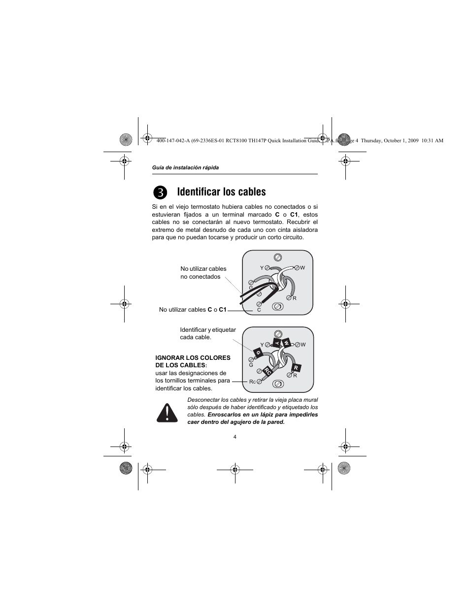 Identificar los cables | Honeywell RCT8100 User Manual | Page 20 / 28