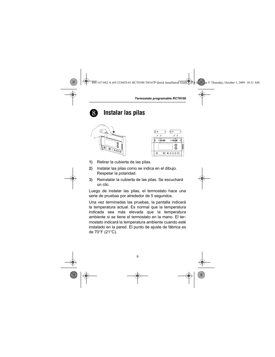 Instalar las pilas | Honeywell RCT8100 User Manual | Page 25 / 28