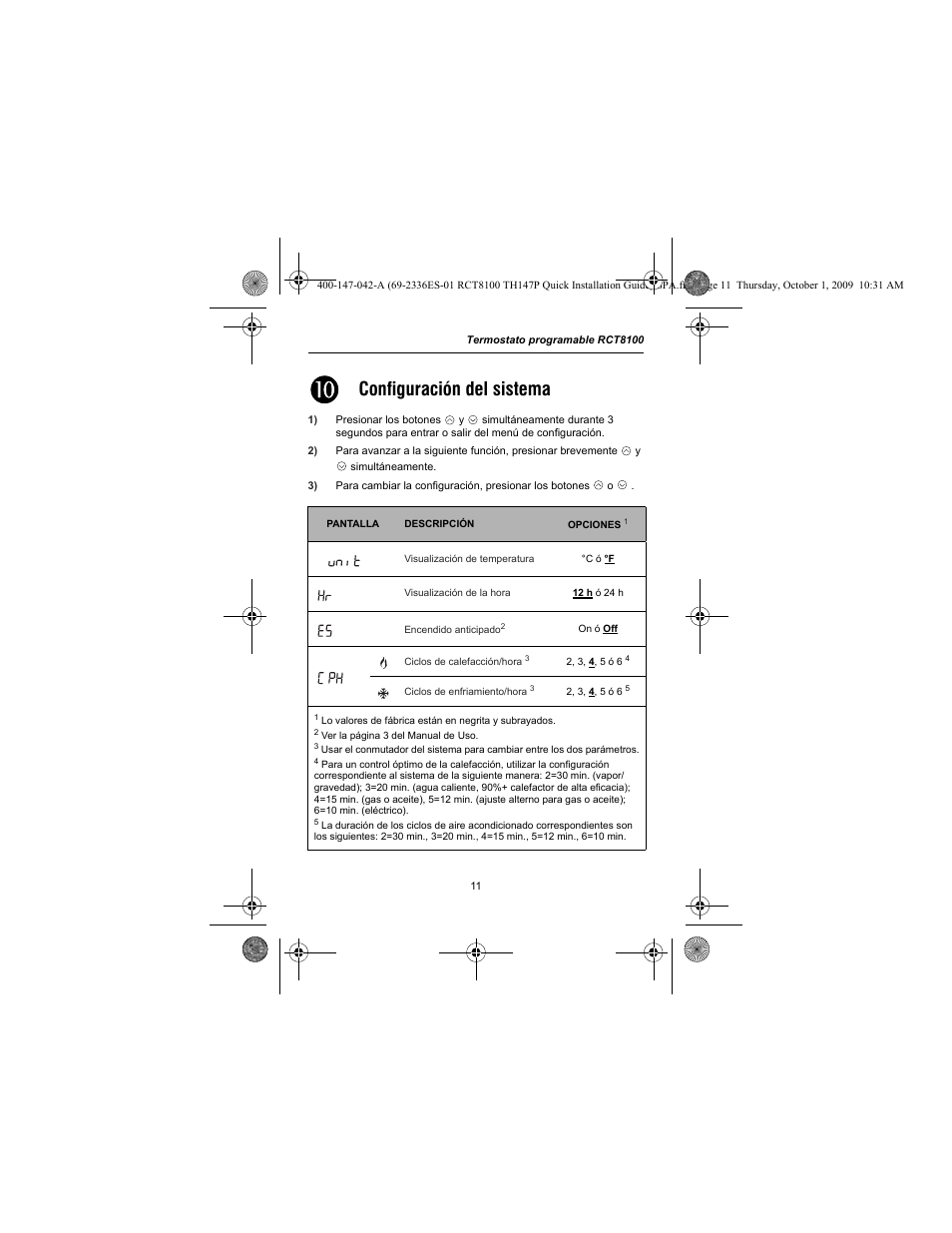 Configuración del sistema | Honeywell RCT8100 User Manual | Page 27 / 28