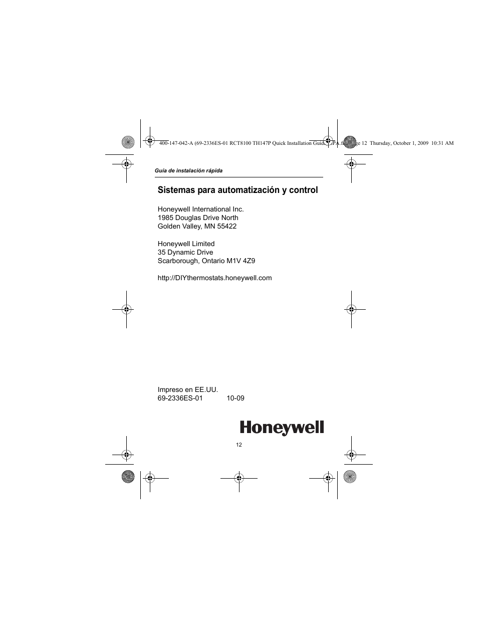 Sistemas para automatización y control | Honeywell RCT8100 User Manual | Page 28 / 28