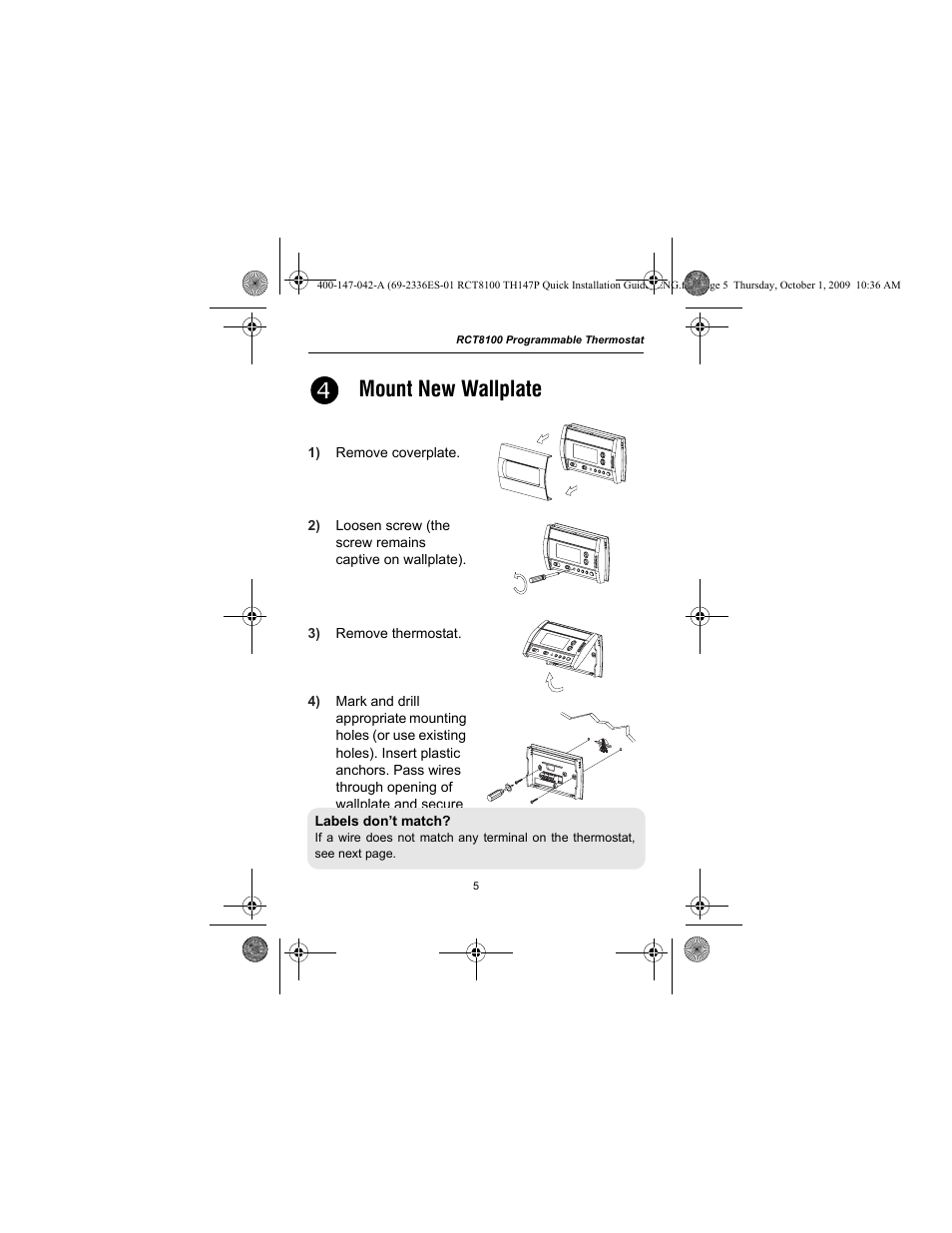 Mount new wallplate | Honeywell RCT8100 User Manual | Page 7 / 28