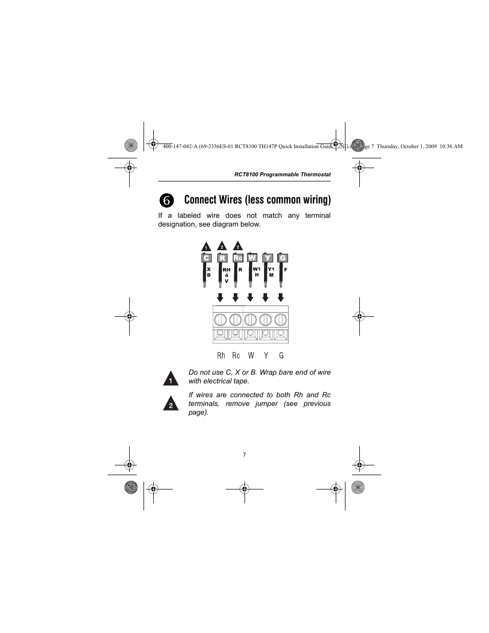 Connect wires (less common wiring) | Honeywell RCT8100 User Manual | Page 9 / 28