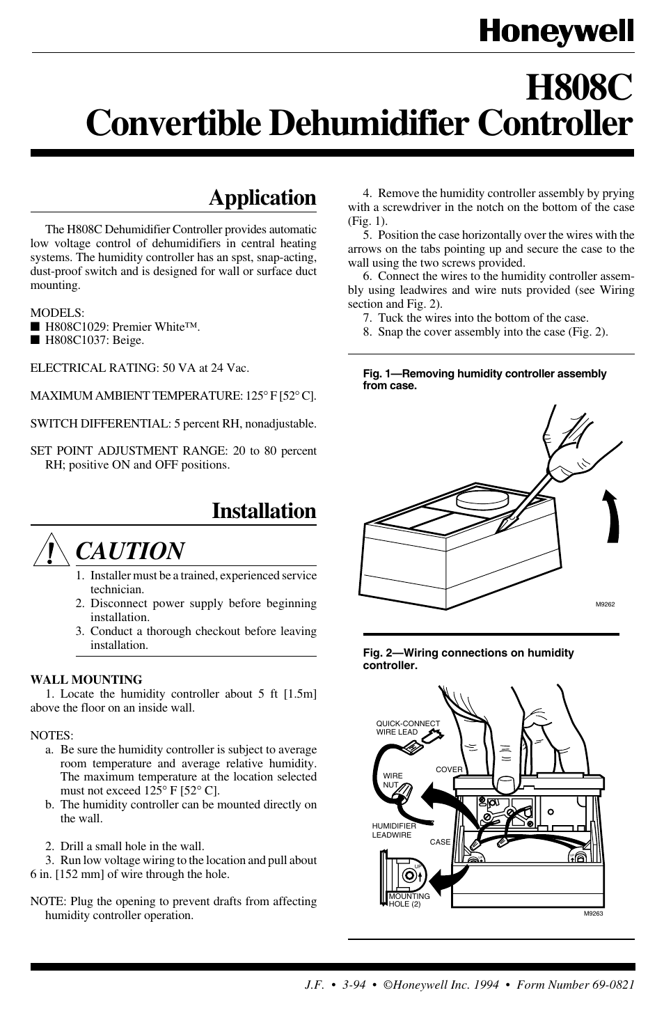 Honeywell H808C User Manual | 4 pages