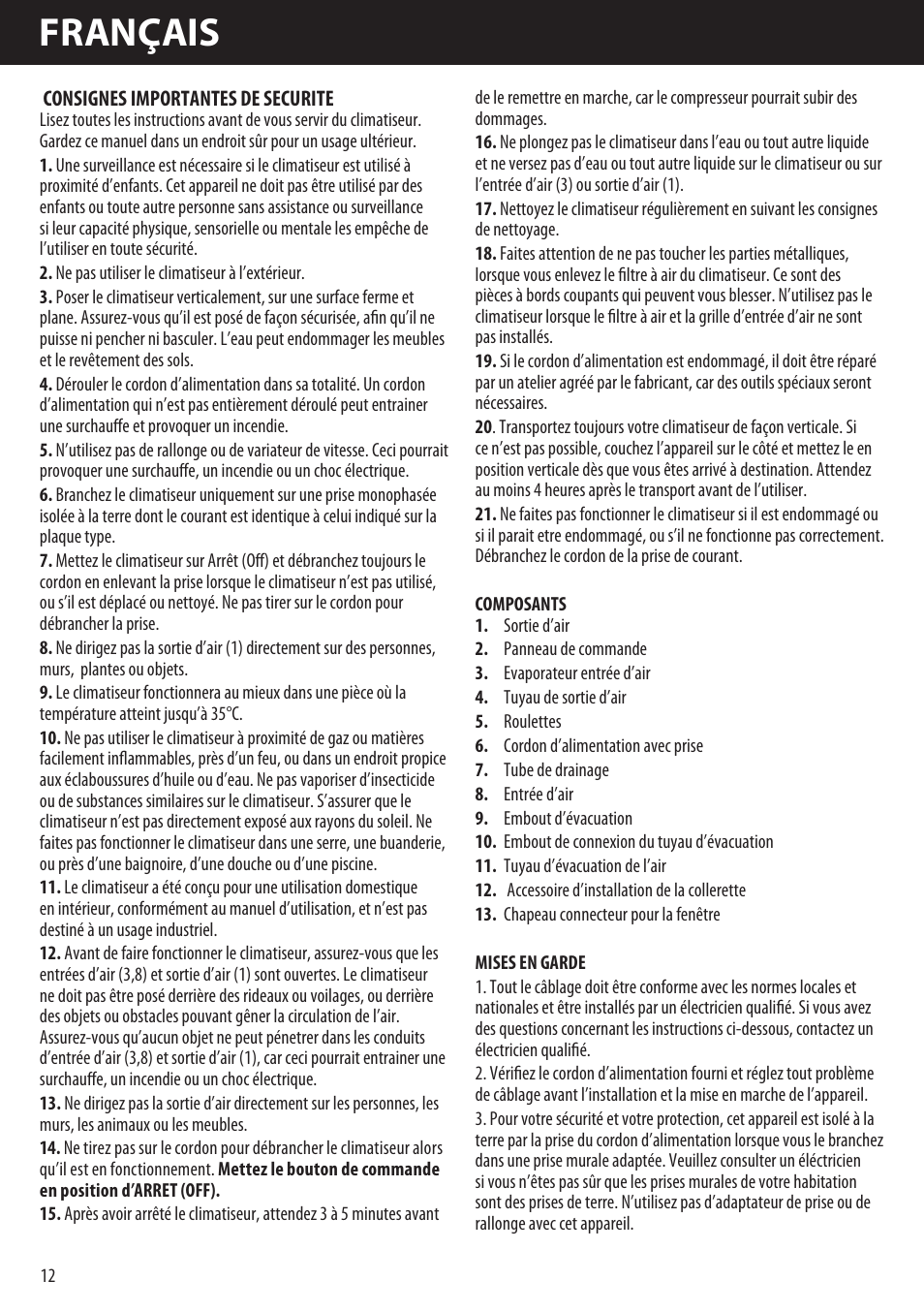 Français | Honeywell AMH-10000E User Manual | Page 12 / 88