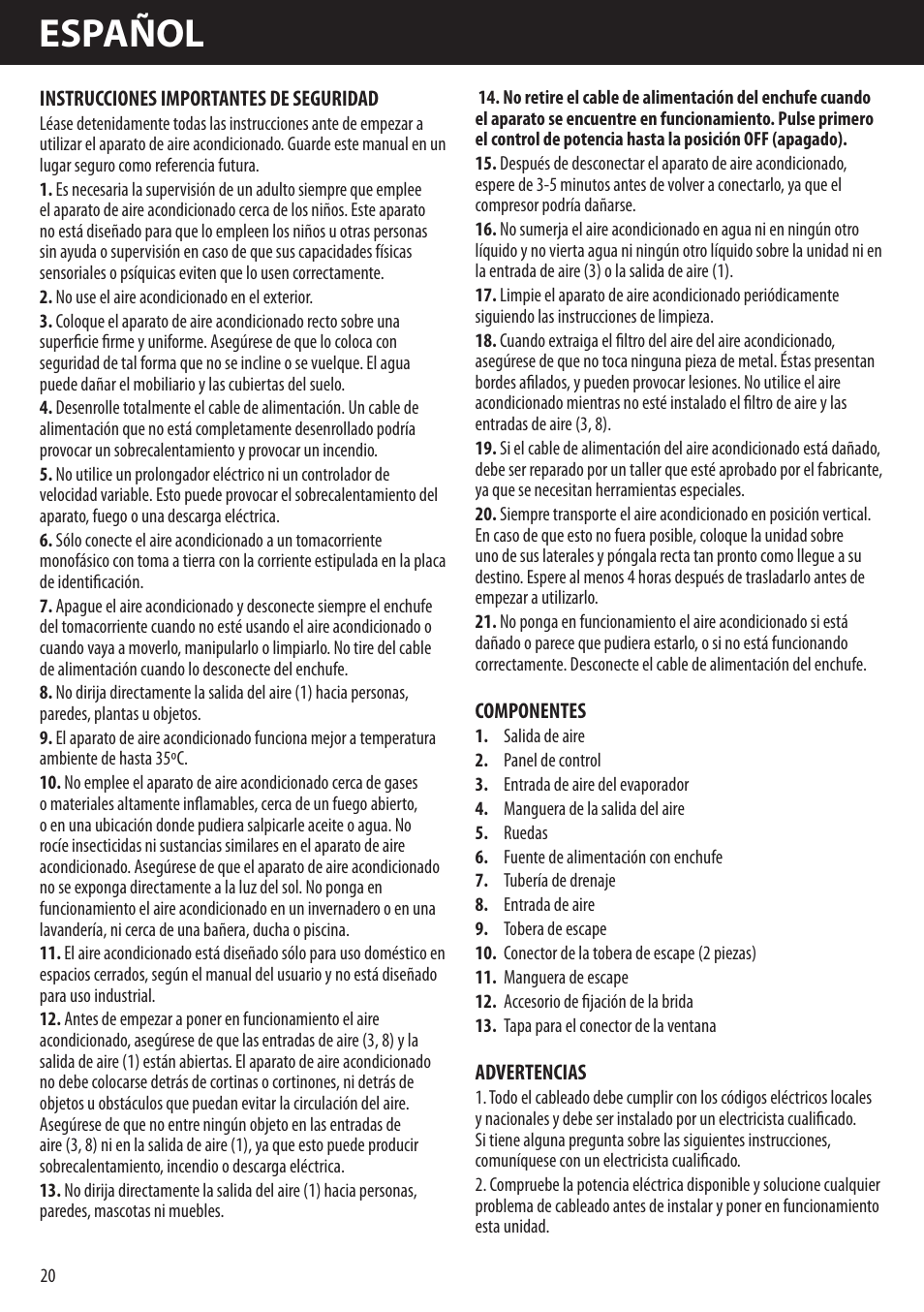 Español | Honeywell AMH-10000E User Manual | Page 20 / 88