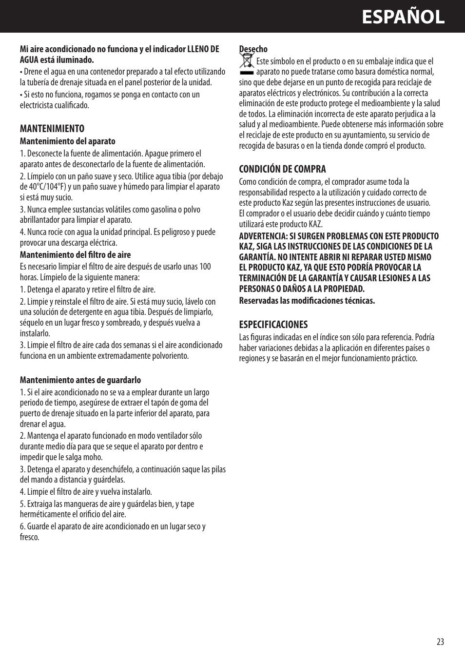 Español | Honeywell AMH-10000E User Manual | Page 23 / 88