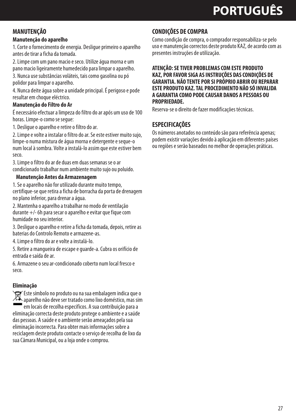 Português | Honeywell AMH-10000E User Manual | Page 27 / 88
