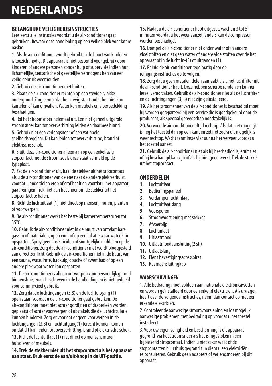 Nederlands | Honeywell AMH-10000E User Manual | Page 28 / 88