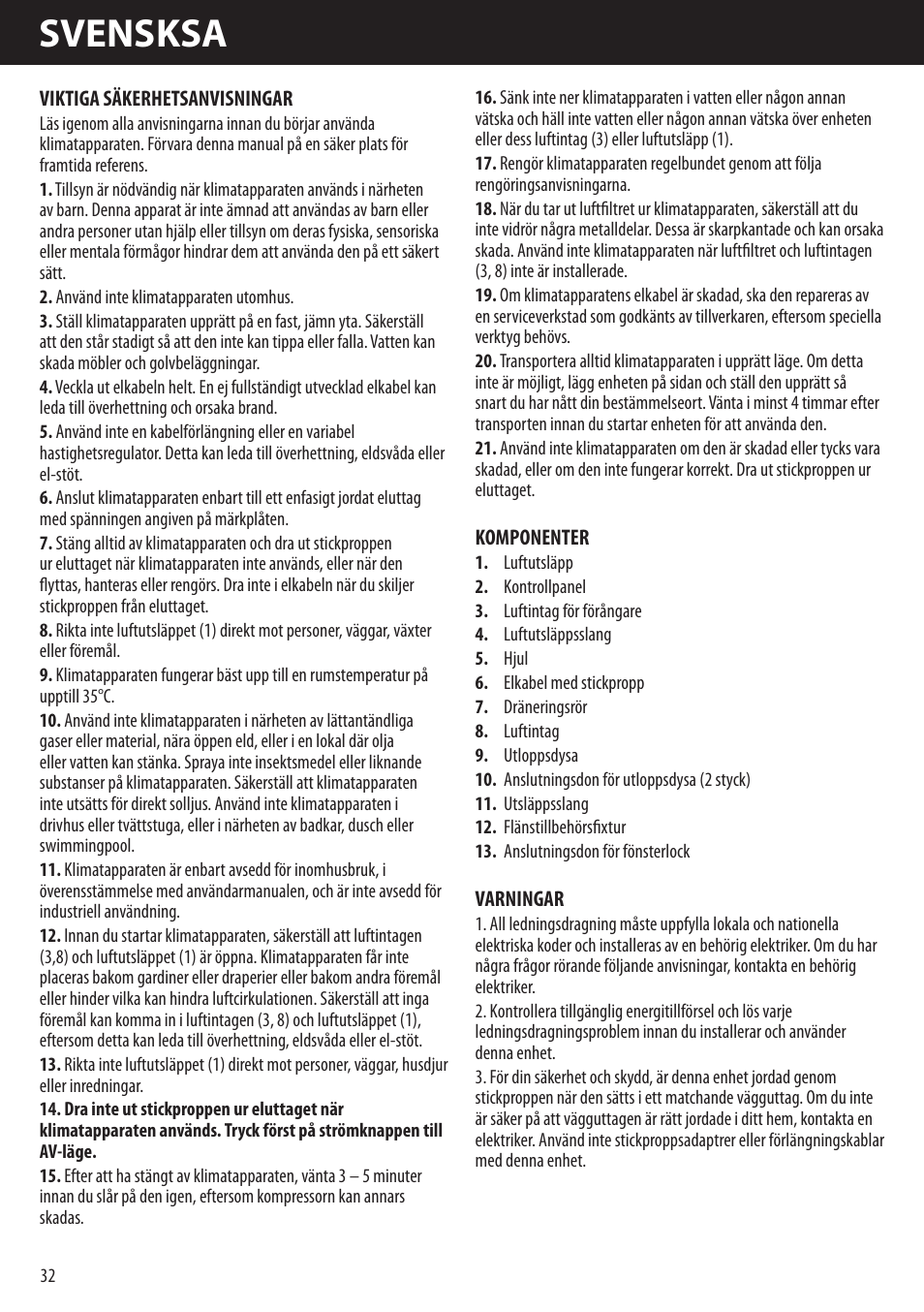 Svensksa | Honeywell AMH-10000E User Manual | Page 32 / 88