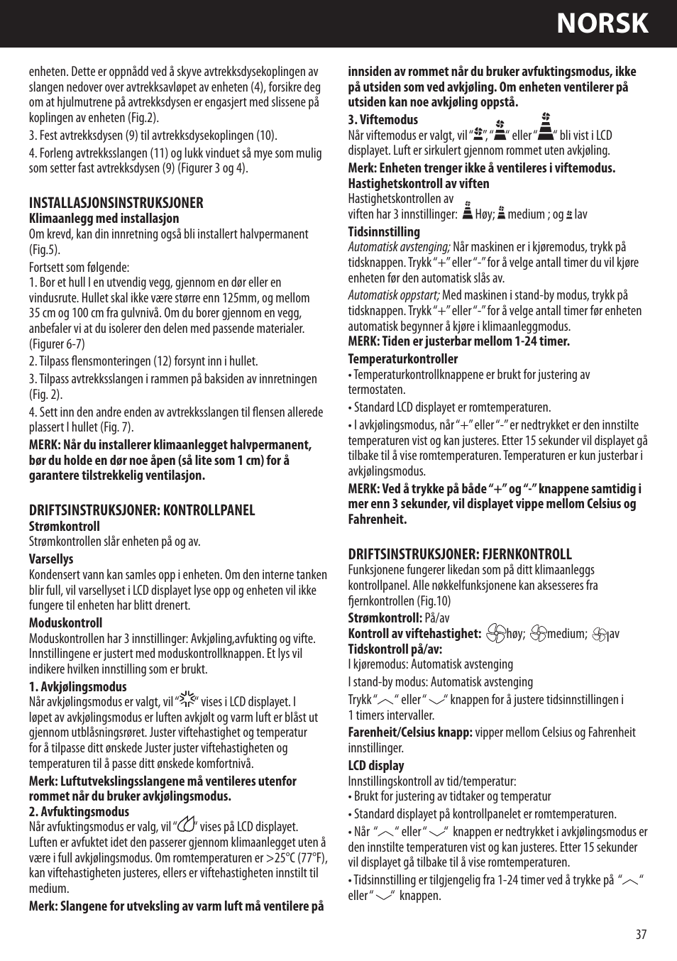Norsk | Honeywell AMH-10000E User Manual | Page 37 / 88