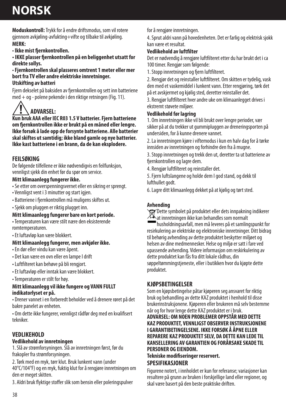 Norsk | Honeywell AMH-10000E User Manual | Page 38 / 88