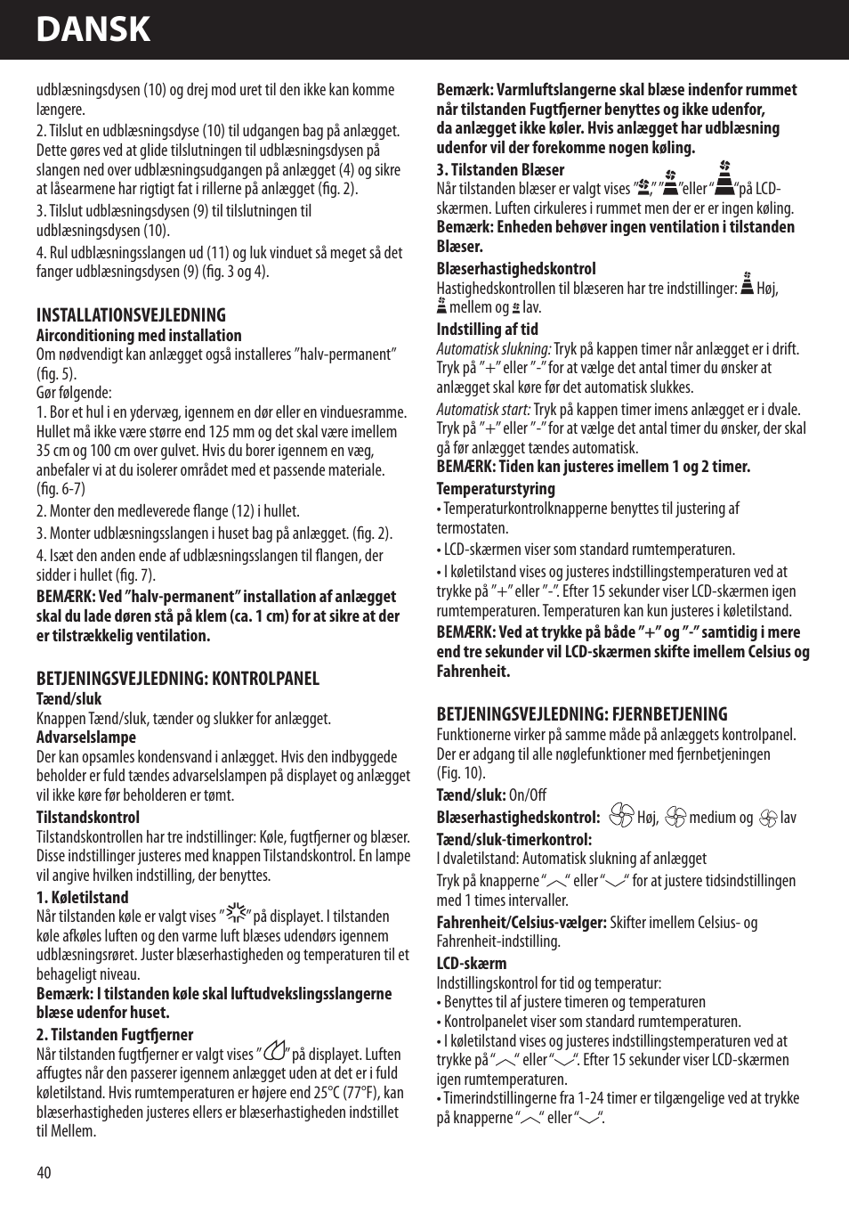 Dansk | Honeywell AMH-10000E User Manual | Page 40 / 88