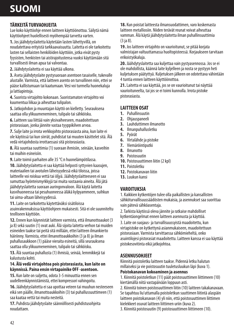 Suomi | Honeywell AMH-10000E User Manual | Page 42 / 88