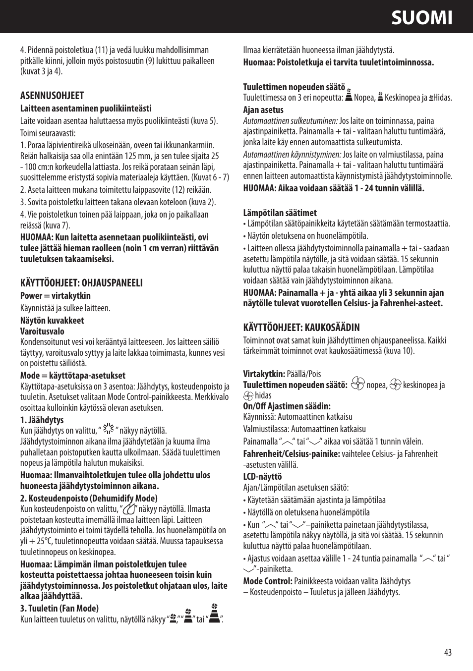 Suomi | Honeywell AMH-10000E User Manual | Page 43 / 88