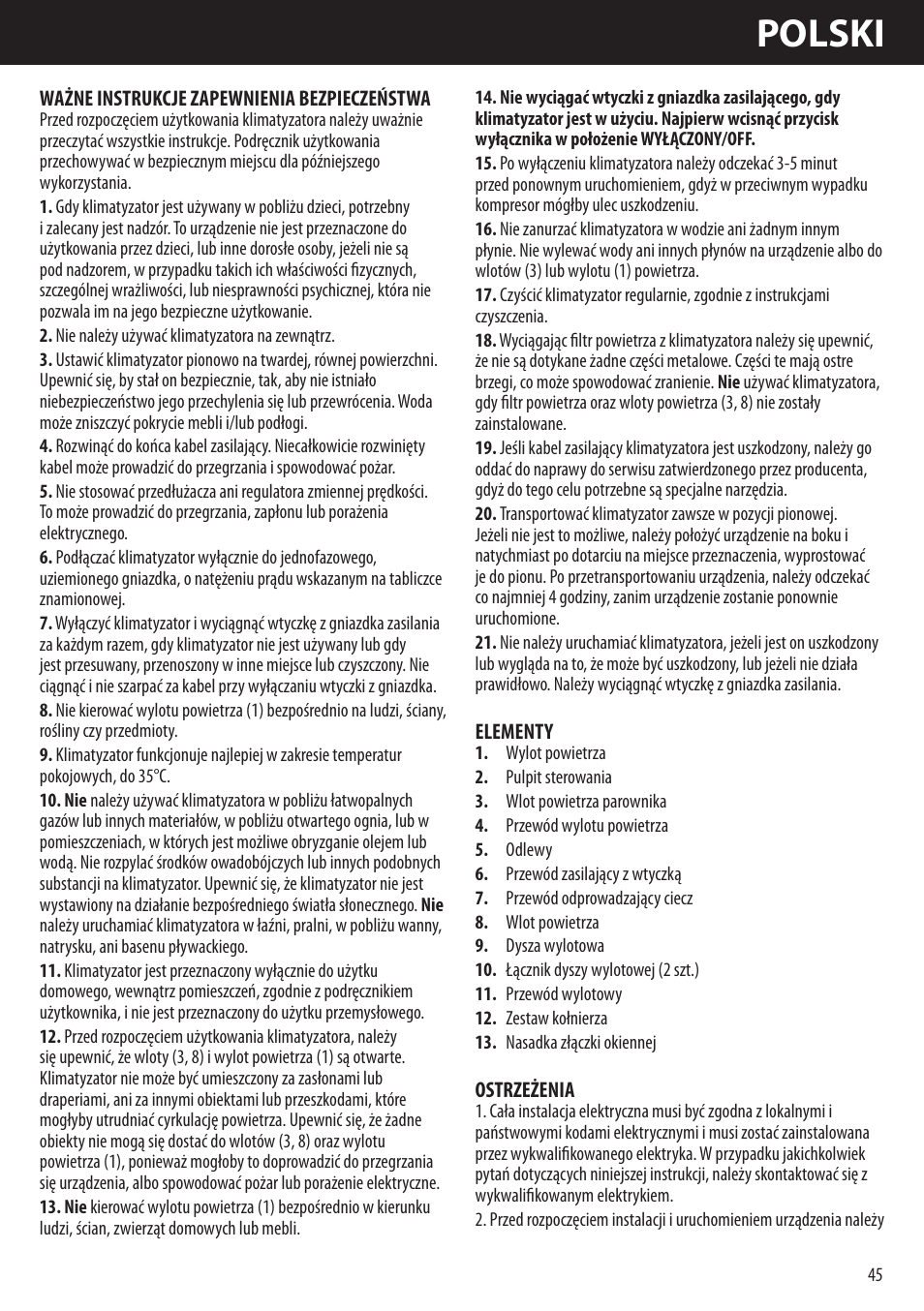 Polski | Honeywell AMH-10000E User Manual | Page 45 / 88