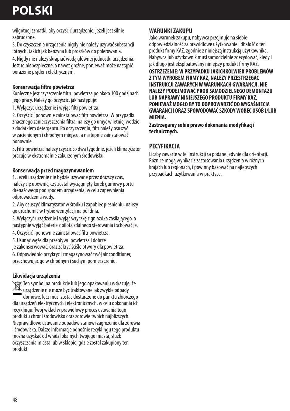 Polski | Honeywell AMH-10000E User Manual | Page 48 / 88