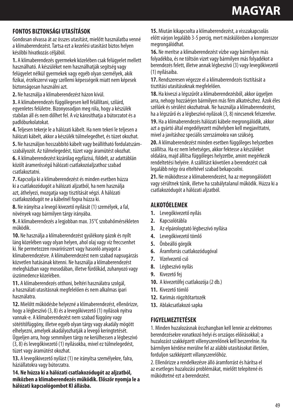 Magyar | Honeywell AMH-10000E User Manual | Page 49 / 88