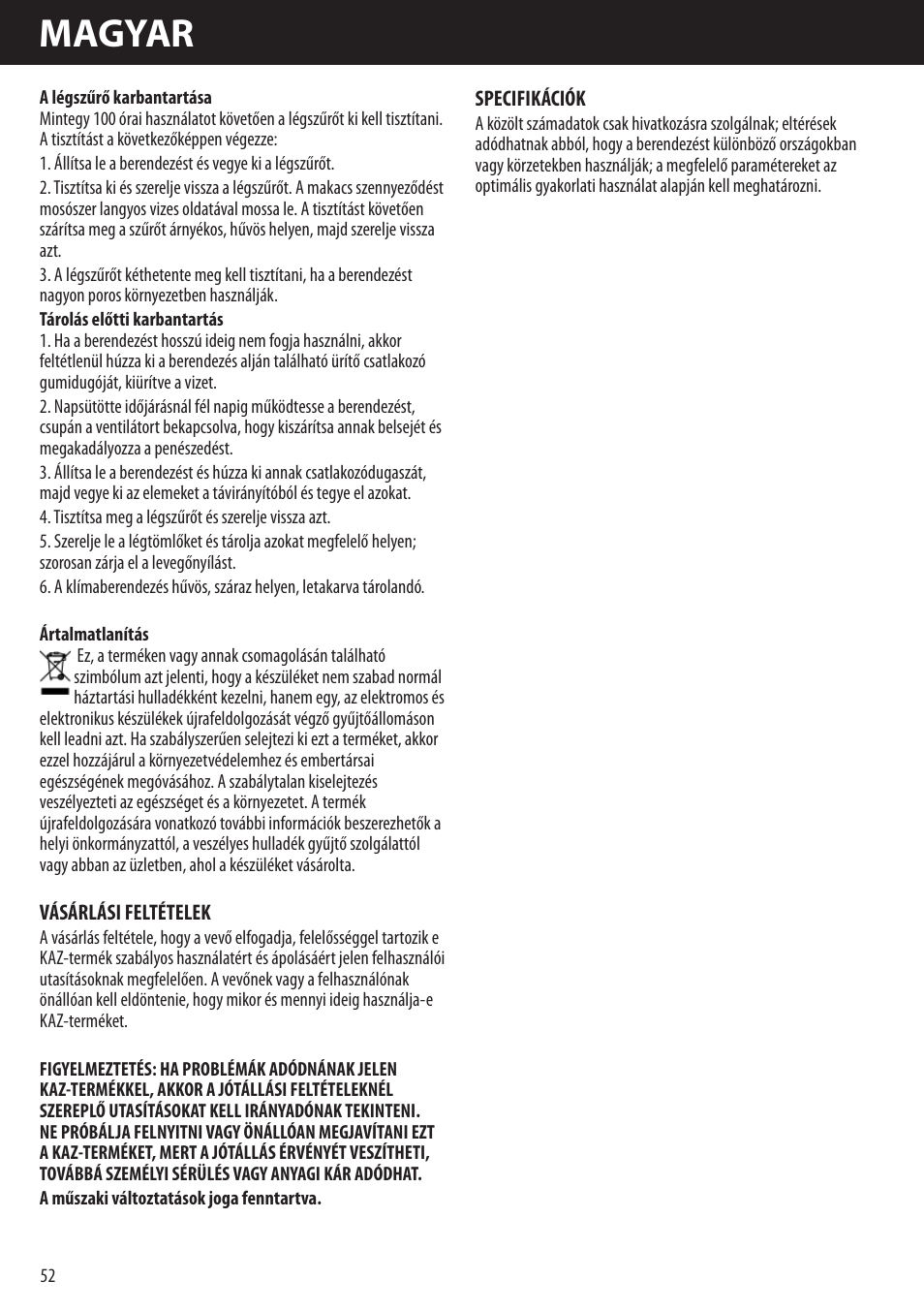 Magyar | Honeywell AMH-10000E User Manual | Page 52 / 88