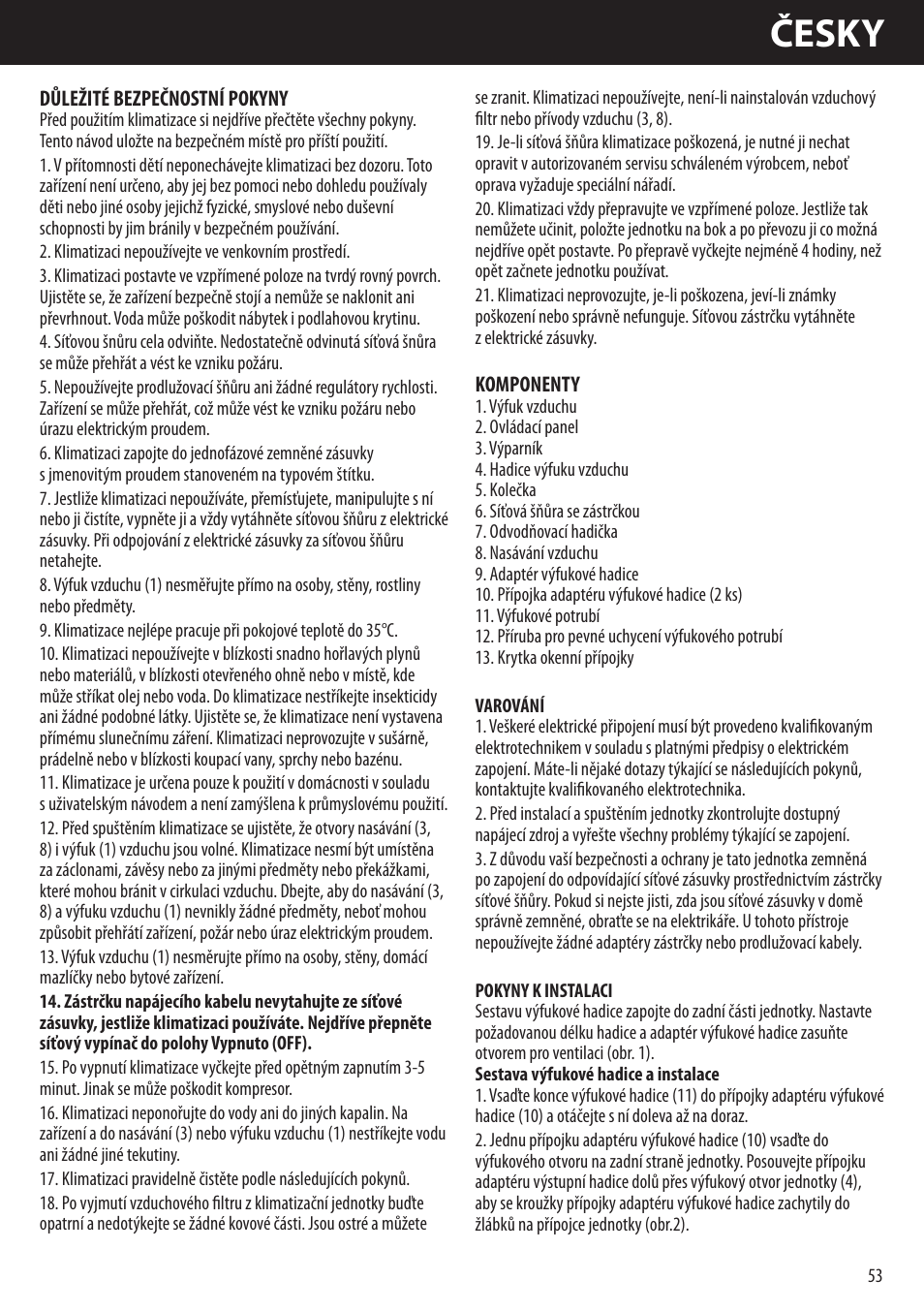 Česky | Honeywell AMH-10000E User Manual | Page 53 / 88